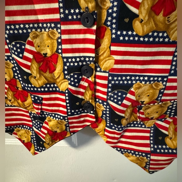 Vintage 90’s Patriotic Bear Flag Print Women's Vest Tie Back Cotton JLN USA Lg - Picture 6 of 11